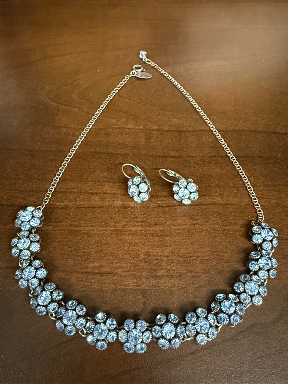 Vintage Liz Palacios Antique Silver Blue Swarovski Crystal Necklace Earrings Set